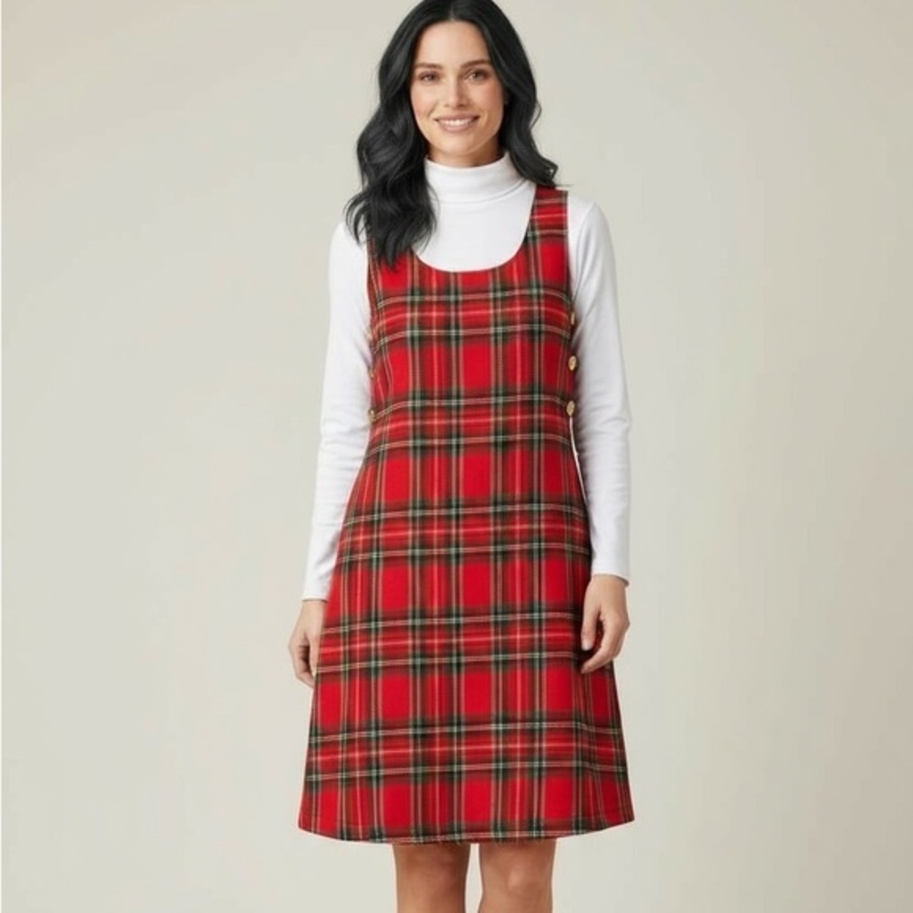 Vermont country store XL red plaid the magic of tartan wool jumper dress